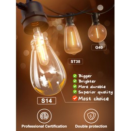 addlon 48FT(2FT Space) LED Outdoor String Lights with 24 Edison Shatterproof Bulbs, Heavy-Duty and Weatherproof Strand, Commercial Grade Patio Lights, Decorative for Garden or Patio, Black