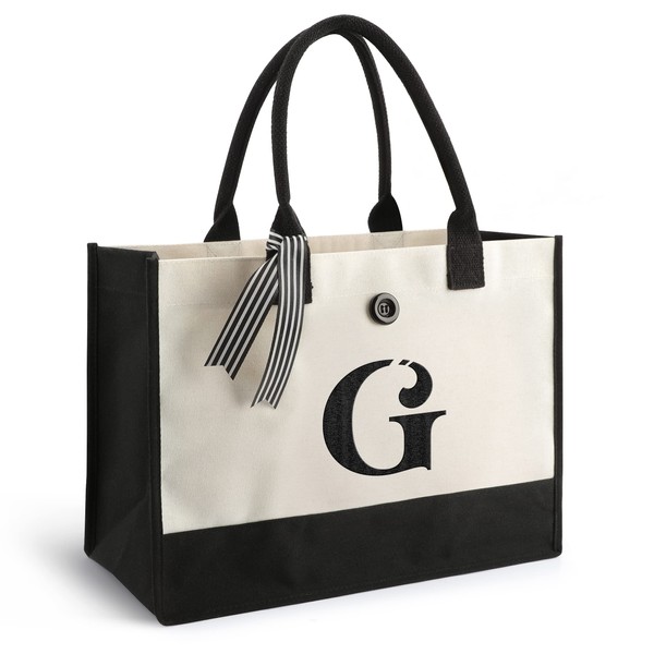 YOOFAN Initial Canvas Tote Bag - Personalized Monogrammed Gift Tote