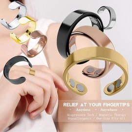 Calm Ring, Refined Magnc Stainless Steel Auvulis Migraine Ring Magtherapy Lymphatic Drainage Rings Lymph Nodes Acupuncture Therapy Anti Snoring Rings Migraine Relief Health Jewelry for Men and Women(Gold)