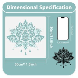 DOODLREAM Lotus Flower Mandala Wall Stencil Template 30 x 30cm Reusable Lotus Stencils for Painting on Wood Wall Floor Fabric Furniture, Lotus DIY Home Decor Craft Stencil