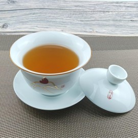 Woonsoon Jingdezhen Chinese Porcelain Gaiwan Handmade 7oz/200ml Kungfu Teacup White Glazed Tureen Chinese Sancai Cover Bowl Lip Cup Saucer Set Traditional Teaware Tea Set (Meditation)