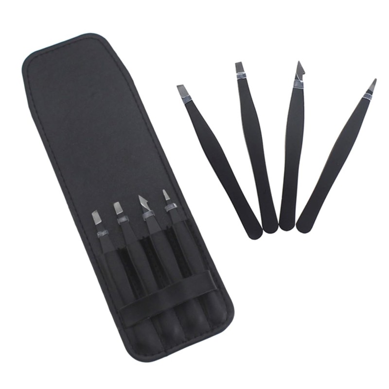Healeved 4pcs Stainless Steel Eyebrow Tweezers Set Flat Pointed Tips