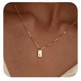 Ajo! Necklace with letters on plate 18 carat gold-plated - waterproof and skin-friendly chain for women with A-Z pendant I initials letter chain, Gold