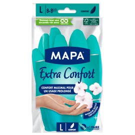 Spontex MAPA - Extra Comfort - Latex Household Gloves, Textile Lining Made of 100% Cotton - Comfortable and Durable for Longer Use - 1 Pair - Size L
