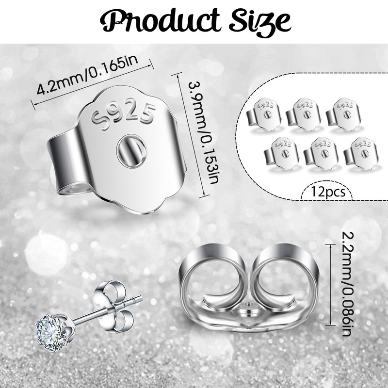 Lusofie 12Pcs Earring Backs Butterfly Earring Backs, 925 Sterling Silver