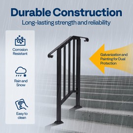 VIVOHOME 2-Pack 2 Step Galvanized Steel Hand Rails for Outdoor Steps – Curved Ends and Safety Balusters Exterior Railing for Porch, Deck, or Indoor Stairs, Complete Installation Kit