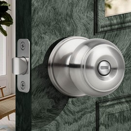 Moquin Flat Ball Privacy Door Knob No Key, Round Interior Door Knob in Satin Nickel Finish, Keyless Doorknob Lock for Bedroom Bathroom