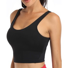 Oalka Sports Bra Womens Longline Padded Crop Tank Yoga Bras Workout Fitness Top Black L