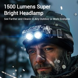 WARSUN Rechargeable LED Headlamp – 1500 Lumens, Adjustable Angle, Aluminum Alloy & ABS, IPX6 Water-Resistant, Battery Indicator, Long Battery Life – Ideal for Camping, Hiking, and Industrial Use