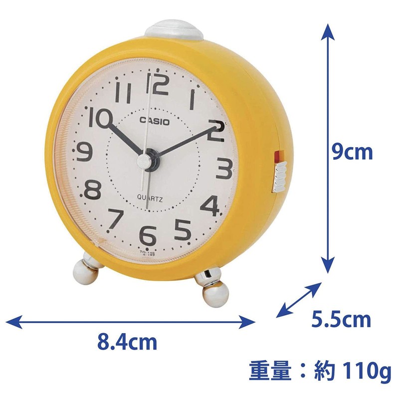 Casio TQ-149-9JF Alarm Clock, Desk Clock, Yellow, Analog, Small, Snooze,