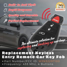 Boxonly Replacement Keyless Entry Remote Car Key Fob 433 MHz - 4 Buttons - FCC ID M3N32297100 - Fits Dodge Dart 2013, 2014, 2015, 2016 - Replacement for OE Numbers 56046771AA, 56046771AB