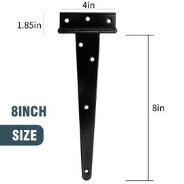 8PCS 8 Inch T-Strap Hinges, Outdoor Gate Door Hinges, Black Shed Door Hinges, Rustproof Heavy Duty Metal Hinges, Hinges for Gate Door Shed Windows Garden Barn Door Cabinet Door