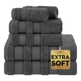 American Soft Linen Salem Bath Towel Set, 100% Cotton 6 Piece Towels for Bathroom, 2 Bath Towels 2 Hand Towels 2 Washcloths, Dark Gray