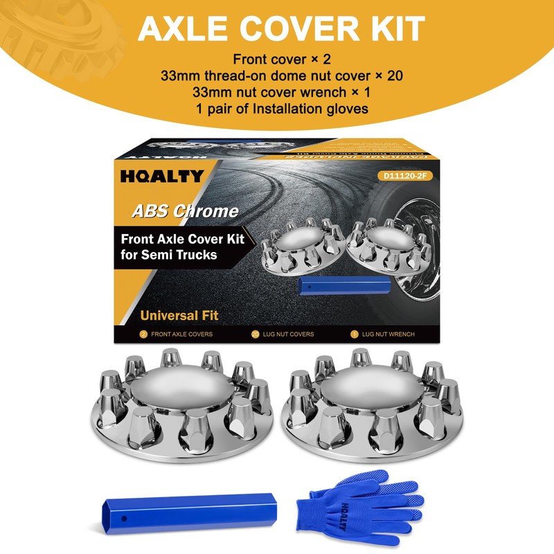 HQALTY Chrome Dome 2 Front Axle Cover Kit with 32mm/33mm