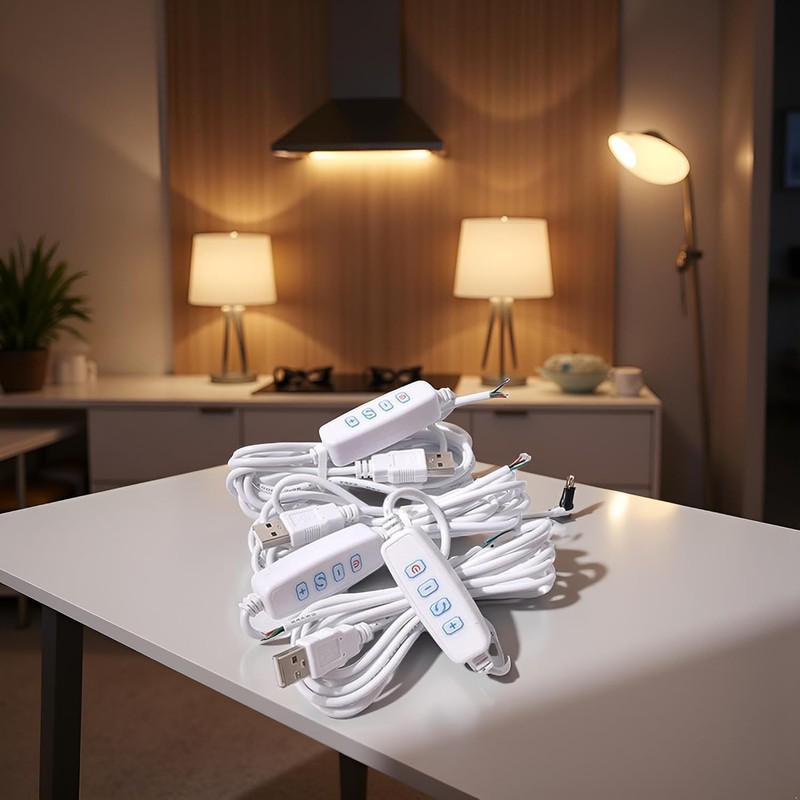 Junfamilee White DC5V USB LED Dimmer Extension Cable with On/Off