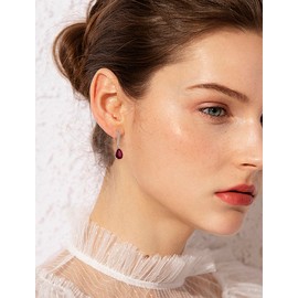 JIWOY Women's Solitaire Earrings Sterling Silver Pear Shaped Brilliant Cut Created Ruby Jewelry