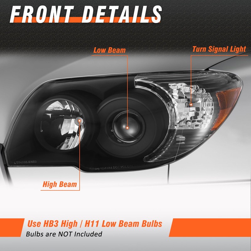 AXLAHA for 2006-2009 Toyota Halogen Headlights Black Pair