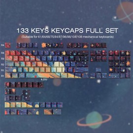 Tsungup Custom Keycaps,131 Keys PBT Starry Sky Side Printed Keycaps,Cherry Profile Key Caps Keyboard Keycap Set for Cherry MX Switches Mechanical Keyboard(Black)