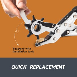 TOWOT Belt Hole Puncher Kit with 6 Spare Punch Heads, Leather Hole Punch for Belt,Heavy Duty Multi Hole Punch for Watch Bands, Shoes, Fabric, DIY & Craft Projects