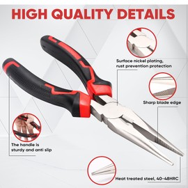 8-in. Long Nose Pliers, Soft Grip with Wire Cutter, High Carbon Steel, Long Nose Cutting Pliers for Home, Fishing, Jewelry, 1pcs
