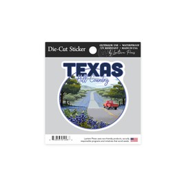 Texas Hill Country, Texas, Bluebonnets and Highway, Circle, Contour Vinyl Die-Cut Sticker 1 to 3 inches (Waterproof Decal for Cars, Water Bottles, Laptops, Coolers), Small