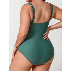 CUPSHE Women's Plus Size One Piece Swimsuit Sweetheart Neck Wrapped Bathing Suit Ruched Adjustable Straps Swimwear, 00X/M Teal