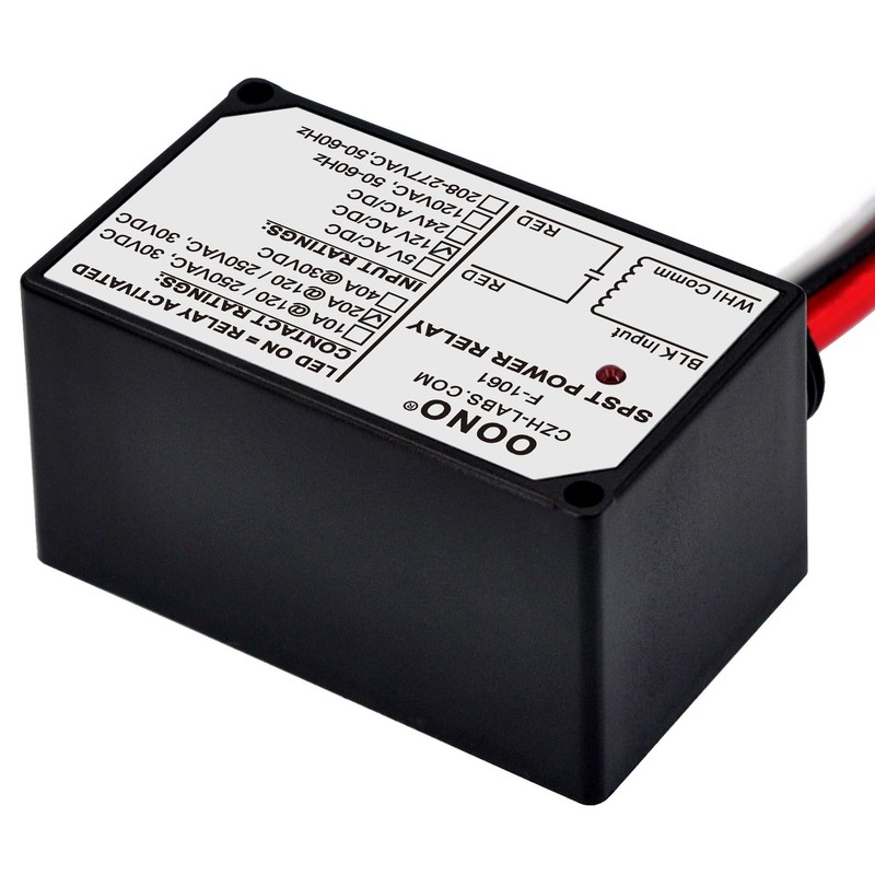 AC/DC 12V SPST 20Amp 250Vac/30Vdc Power Relay Module, Plastic Enclosure