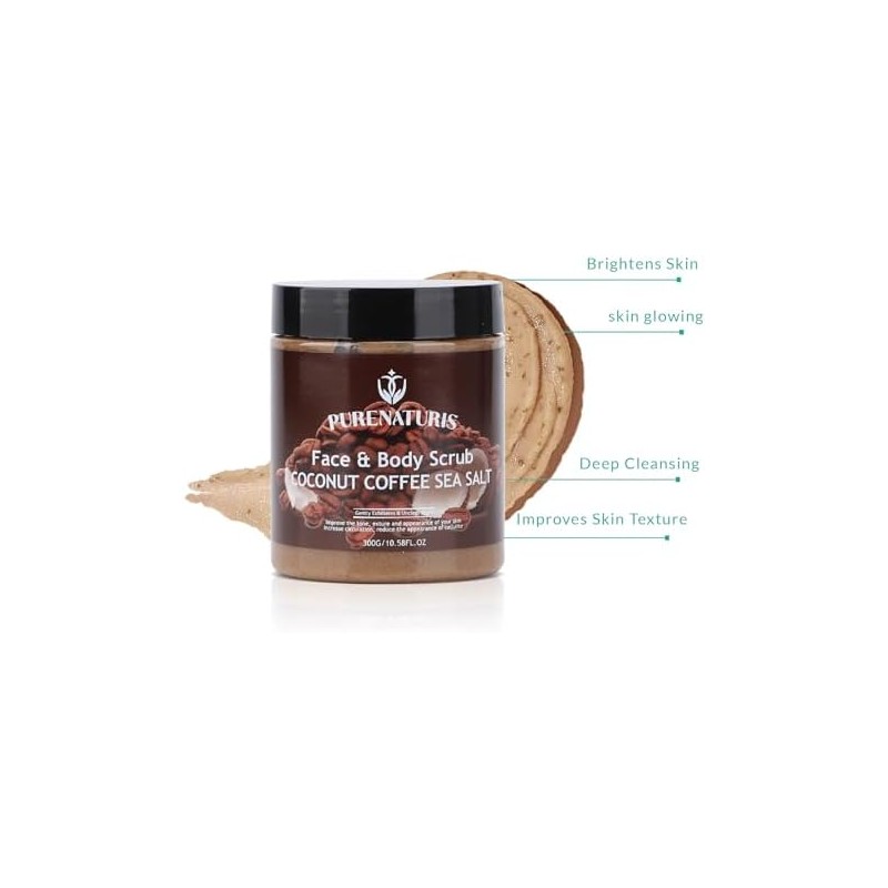 PureNaturis- Exfoliante de sal marina, café y coco exfoliante e