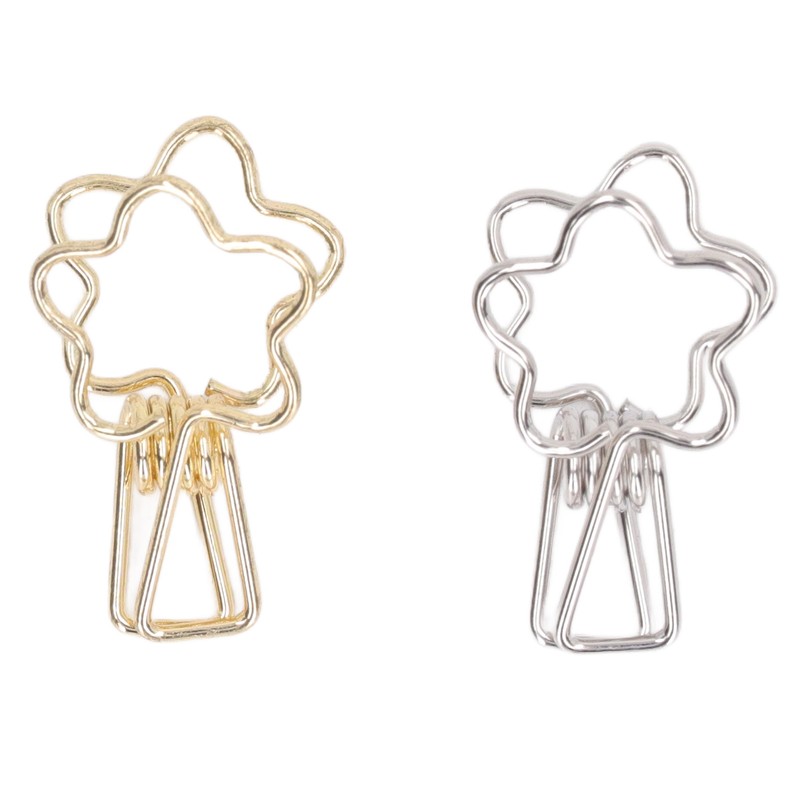 100pcs Binder Clips Gold Silver Flower Shape Metal Hollowed Long