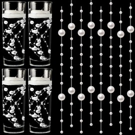 48 Pcs Artificial Pearls Strings for Floating Candles Faux Pearl Vase Fillers Decorative Pearls Strings Bead Garlands for Wedding Centerpieces Table Decorations Valentine's Day Party Crafts(White)