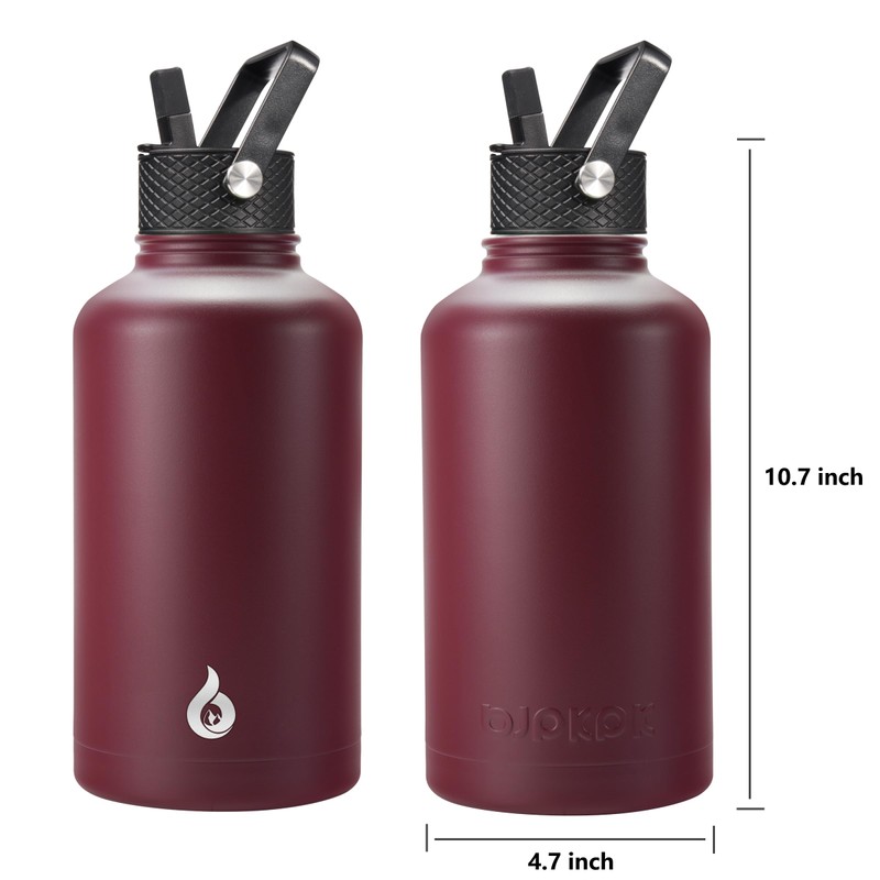 BJPKPK Half Gallon Insulated Water Bottles with Straw Lid, 64oz