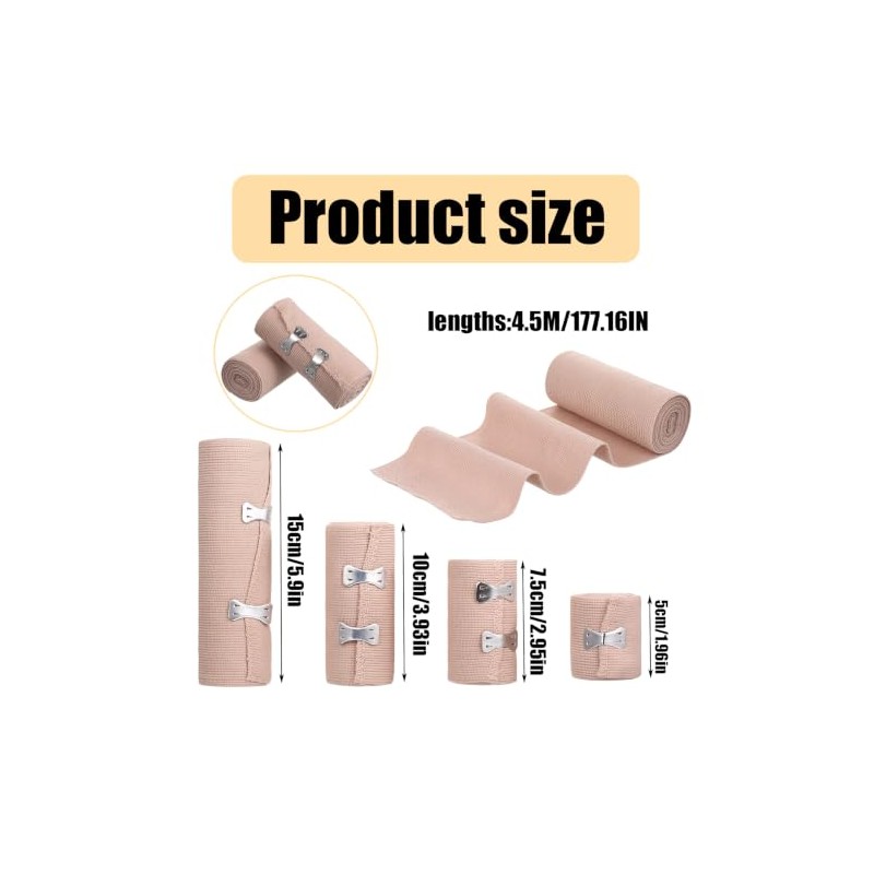 8 Pcs Reusable Compression Bandages with Clips, 5-15cm x 4.5M
