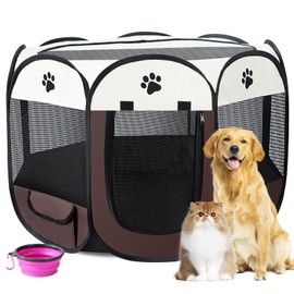 SUPAWSALLY Portable Pet Playpen,Foldable Pet Playpen for Indoor/Outdoor,Waterproof Dog Cat playpen with Removable Shade Cover,Pop Up Dog Cat tent with Carrying Case and Travel Pet Bowl.