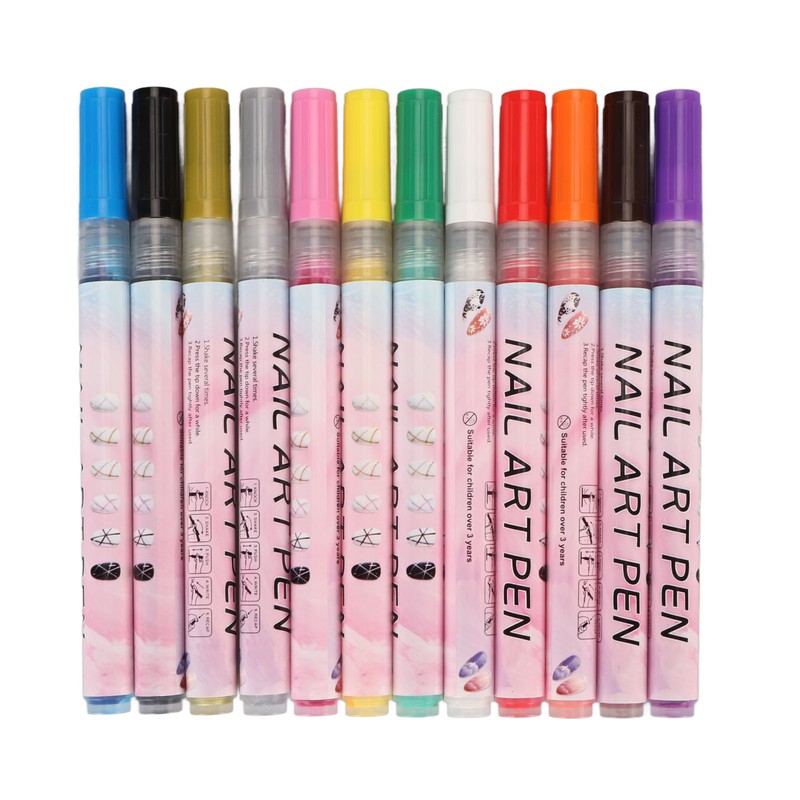 12Pcs 3D Nail Polish Pens 0.5mm Tip Bright Colors Easy