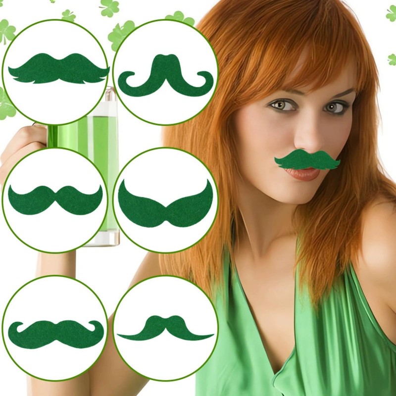 Dzrige 6 Pieces St. Patrick's Day Beard Green Beard and