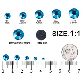 576Pcs SS30 Blue Zircon Hot Fix Rhinestones Crystal Glass Diamonds for Clothes Fabric Shirts Tumblers Sparkly Decoration Flat Back Round (6.5MM Bulk)