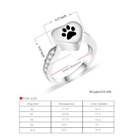 QGJNSGC Cremation Urn Ring for Ashes for Women Memorial Jewelry Ashes Locket Rings Paw Print Urn for Ashes Cremation Jewelry Dog Cat Claw Urn Finger Ring for Pet Lovers