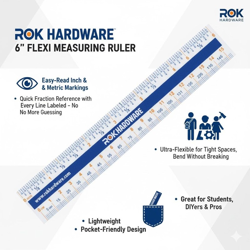 Rok Hardware Measuring Plastic Flexi 6" Easy Read 15 cm