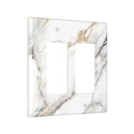 Whtie Grey Black Marble Print 2 Gang Double Rocker Light Switch Plate Cover Decorative Standard Size Gray Gold Wall Plates for Bathroom Bedroom Kitchen Office