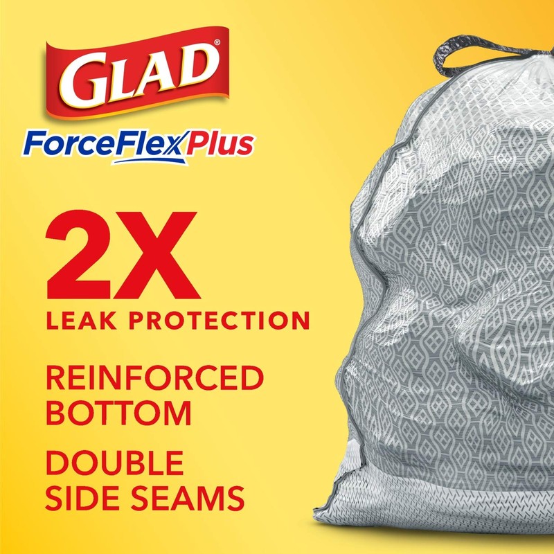 Glad Trash Bags, ForceFlexPlus Tall Garbage Drawstring Garbage Bags -