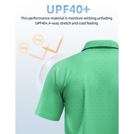 Actflare Polo Shirts for Men Moisture Wicking Quick-Dry Pattern Print Performance Polo Shirts for Men Green Floral XXL