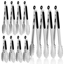 SeewtLice 12 Pcs Stainless Steel Kitchen Tongs, 7/9/12 Inch High Heat Resistant Cooking & Serving Tongs with Locking for Grill Salad