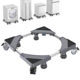 Mini Fridge Stand with 4 Locking Twin Wheels Washing Machine Stand Base 4 Strong Feet Adjustable Furniture Universal Stand Base for Furniture Portable Refrigerator Dryer Stand 40-60 cm(Gray, 881LB)