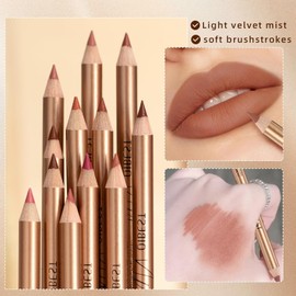 Sitovely 12 Colours Slim Lip Liner Pencil Set, Longwear Smooth Lip Pencil, Creamy Lip Liner Pen, Matte Lipstick, Waterproof Lipstick, Highly Pigmented Natural Lip Makeup (A, M)