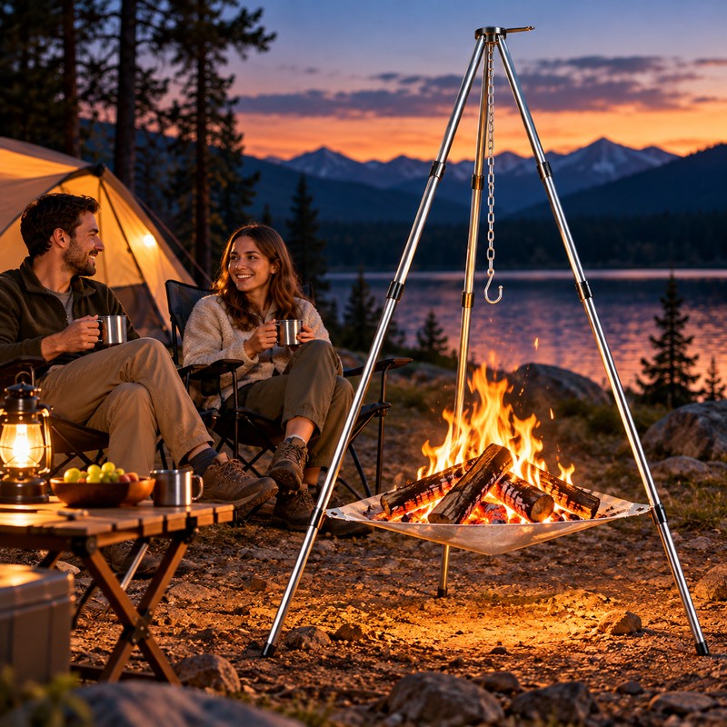 Portable Camping Fire Pit Tripod for Outdoor Campfires – Foldable