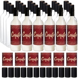 Maxdot 88 Pcs 25 oz Christmas Plastic Wine Bottles Set with Label Stickers Airtight 750ml Empty Liquor Bottles with Lid Set for Party Supplies Decoration