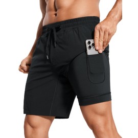 CRZ YOGA Pantalones Cortos Deportivos para Hombres con Forro Entrenamiento de Secado Rápido de 7 Pulgadas con Bolsillos Negro Chico