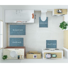 Yimobra Bathroom Rugs Mat, Extra Soft Comfortable Bath Rugs, Non-Slip, Water Absorbent and Thick Bathroom Floor Mats, Machine Washine, Shaggy Rugs for Shower Bathtubs, 24" x 17", Blue Grey&White