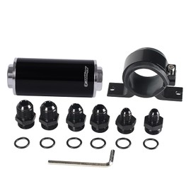 JGhyperX Inline Fuel Filter 100 Micron with 6AN 8AN 10AN Adapter&Bracket Clamp 50MM Universal (1004 Black)