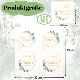 100 Napkins Birthday Wedding Eucalyptus Schön Dass Du Da Bist Table Decoration, 3-Ply Napkins 33 x 33 cm, for Birthday, Wedding, Christening, Communion, Confirmation, Party Table Decoration